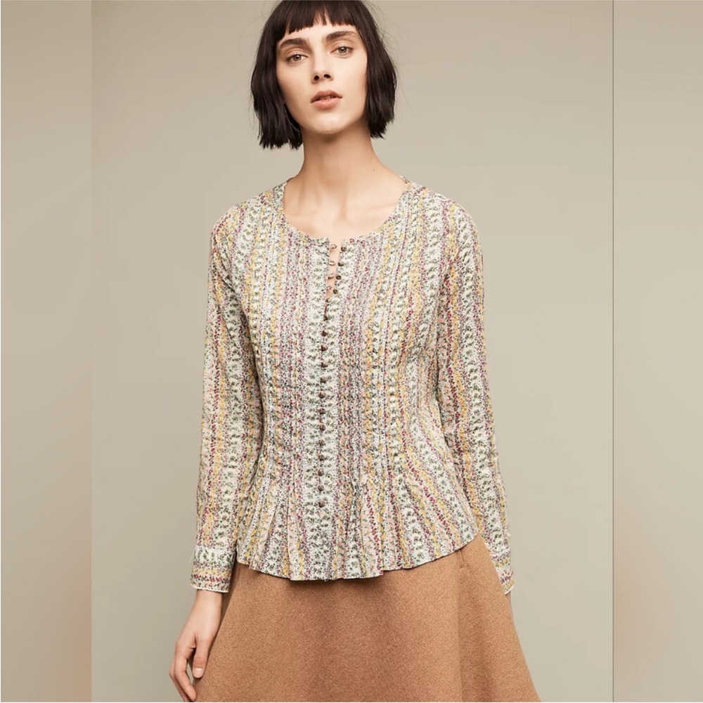 Maeve Anthropologie Pintuck Gelise Floral Blouse Top